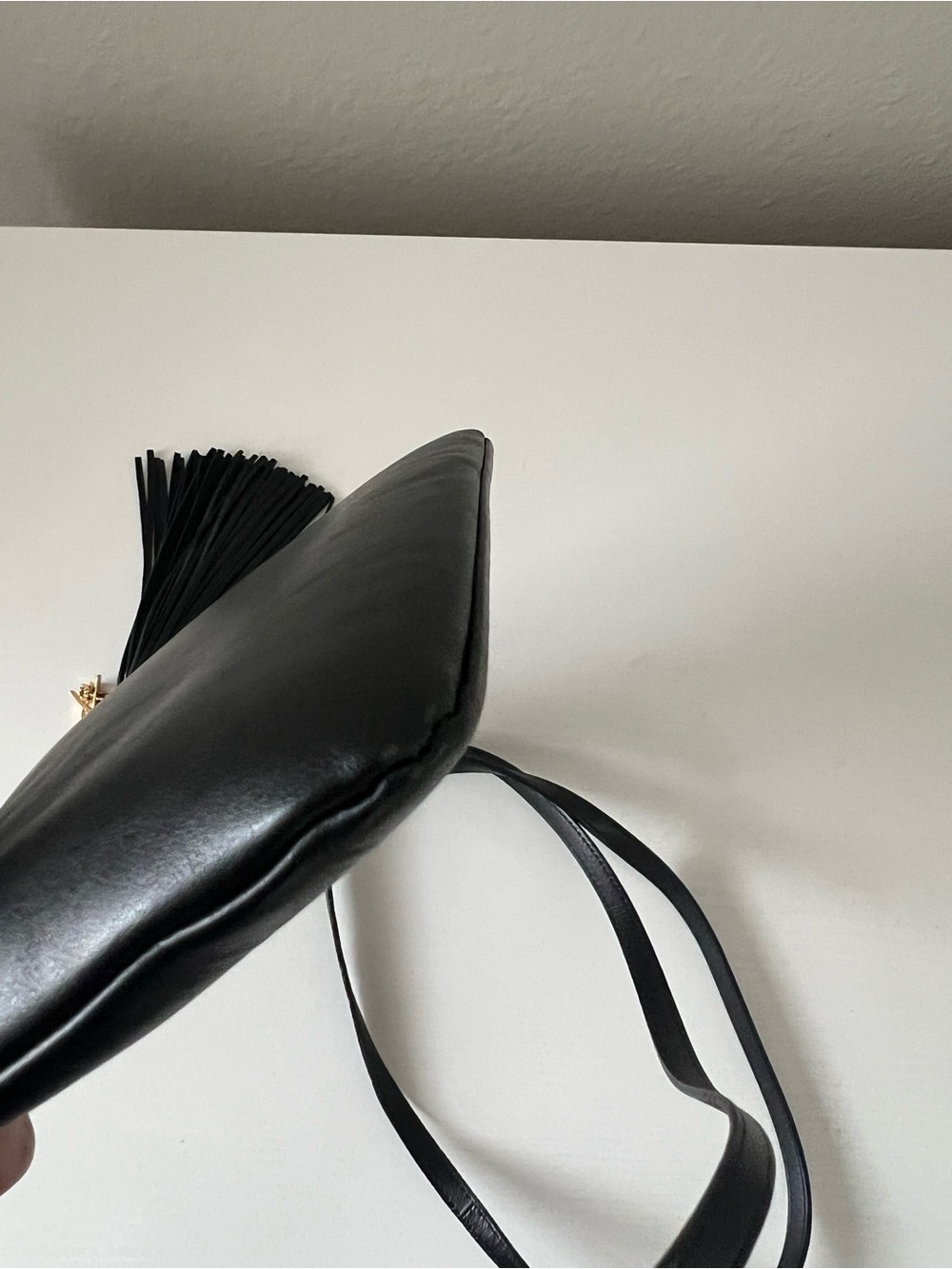 Saint Laurent Black Leather Crossbody with Tassel and Gold Logo - Picture 9 of 16